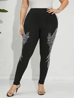 Plus Size Women's Leggings Sparkling Rhinestone Angel Wings Pattern Skinny Trousers Fashion Casual High Stretch Knit Bottoms - Image 4