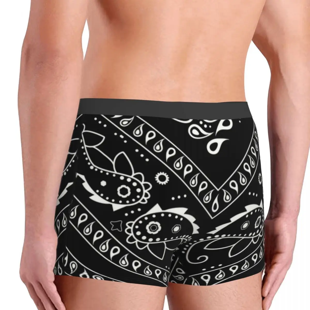 Black Bandana Pattern Underwear Men Sexy Printed Custom Paisley Style Boxer Shorts Panties