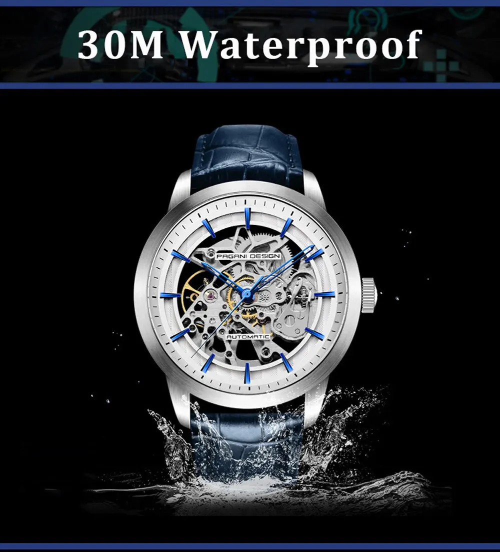 Men Mechanical Watch Stainless Steel Waterproof Sports Leather