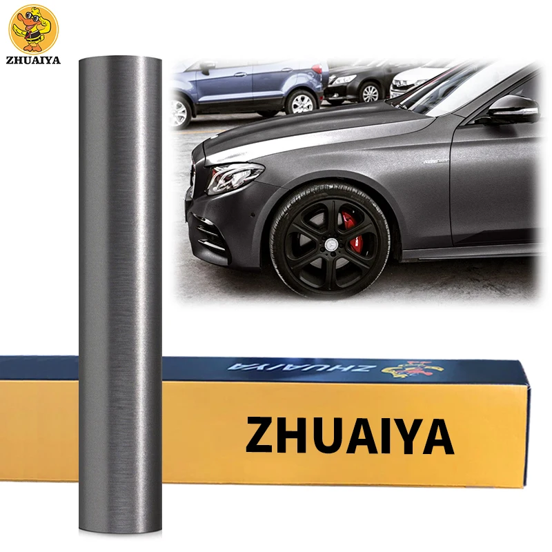 

ZHUAIYA 1.52x18M Brushed Aluminum Gunmetal Gray Vinyl Wrap Auto Car Sticker Decal Film Sheet Bubble Free Air Release Technology