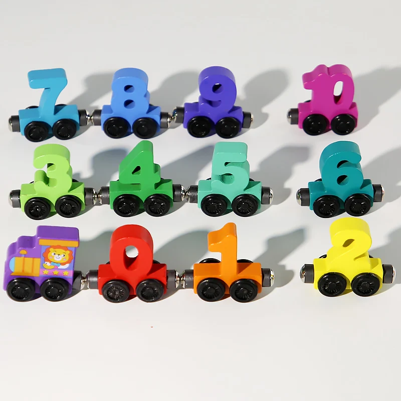 Trem magnético digital de madeira com números - Blocos de montar coloridos - Brinquedo educativo para desenvolver a coordenação motora._voghion.com