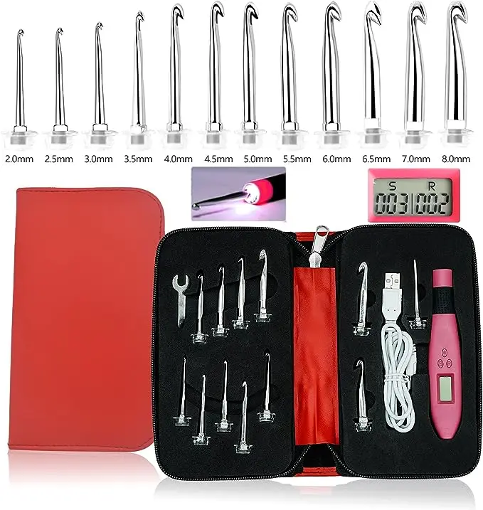 Crochet Kit 12pcs Crochet Hook Set Ergonomic Knitting Needles with Led Light Row Digital Counter DIY Knitting Tool