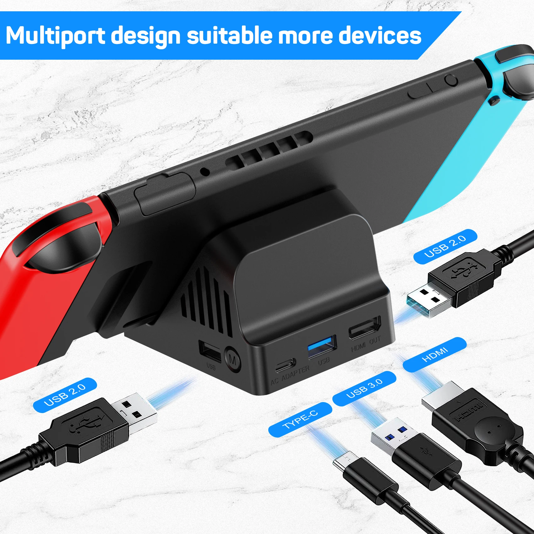 LinYuvo 휴대용 스탠드 TV 프로젝션 충전 도크, 스위치용, 냉각 선풍기 컴팩트, 4K HDMI 어댑터, USB 3.0 포트