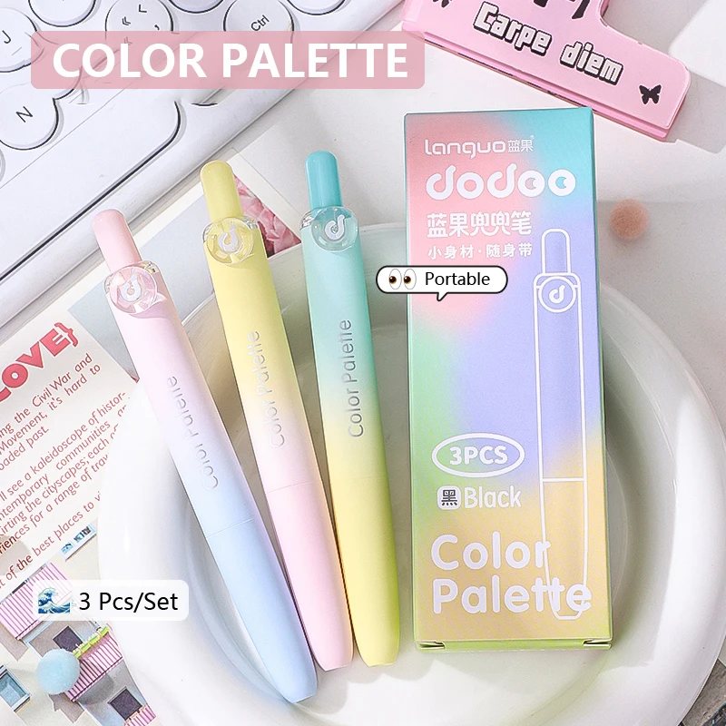 3 Pcs/Set Mini Short Portable Retractable Gel Pens Gradient Candy Colors 0.5mm Fine Point Black Ink Quick-Dry Smooth Writing Pen