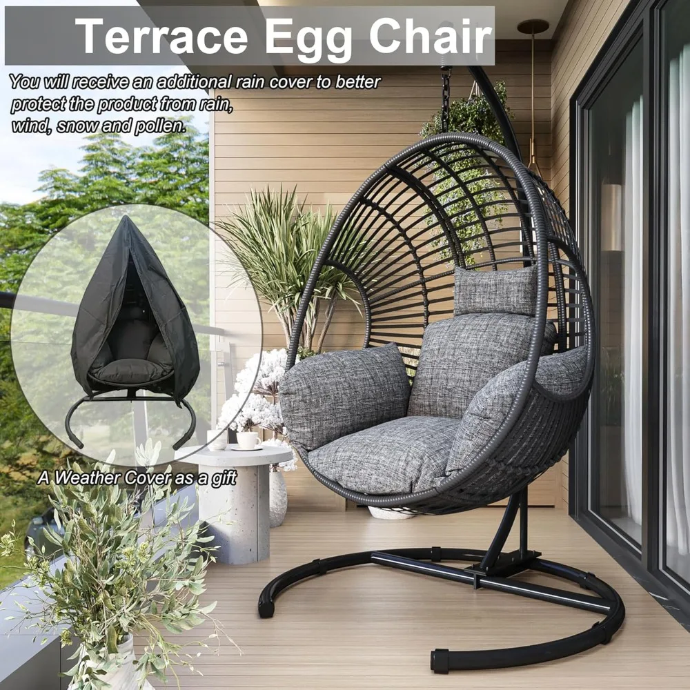 Hanging Egg Chair with Stand - Egg Swing Chair Outdoor Indoor Patio Wicker Chair Swing Hammock Egg Chairs 400lbs Capacity 2