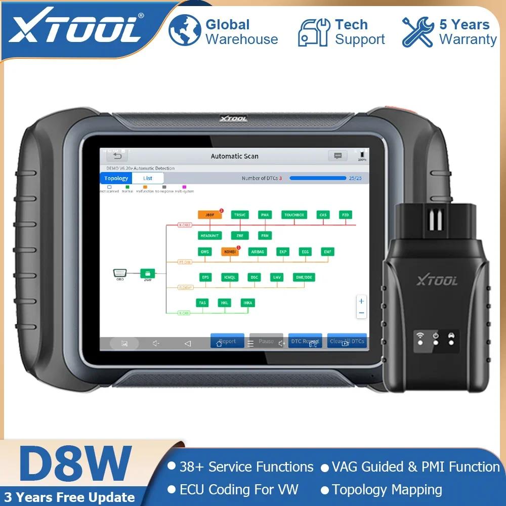 

XTOOL D8W D8 Car Diagnostic Tool ECU Coding Key Programmer CANFD&DOIP VAG Guided OBDII Scanner Topology Mappping Bi-directional