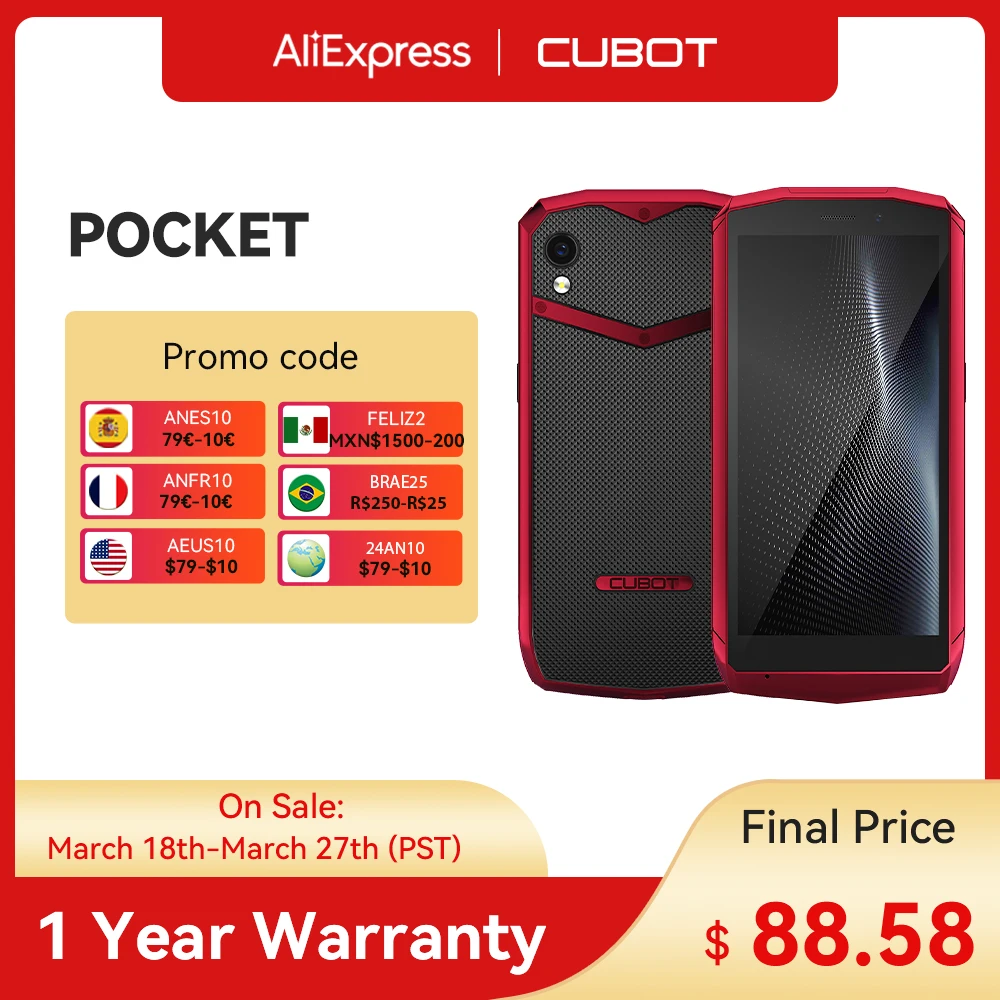 Cubot Pocket Android Mini Smartphone NFC Support 4GB RAM 64GB ROM 128GB Extended 4'' Mini 16MP Camera Dual SIM Mobile Cell Phone 2020 s26u mobile phone 6 7 8g ram 256gb rom dual sim 16mp front camera mtk6799 ten core os 5g cellphones 5600mah smartphones