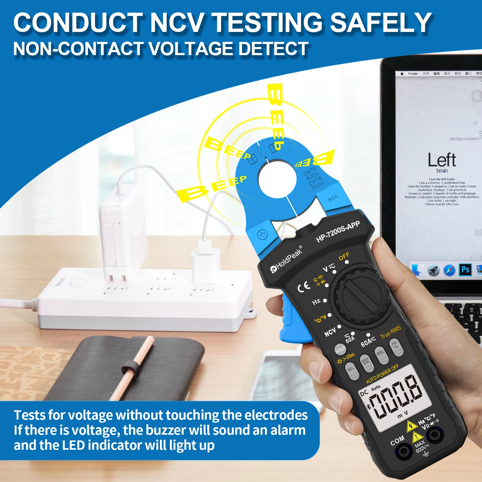 Digital Clamp Meters,Multimeter AC/DC Voltage Current Resistance Capacitance NCV Bluetooth APP CAT III 300V Lightweight