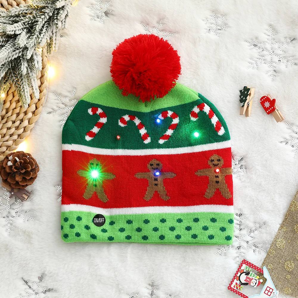 LED Christmas Hats Sweater Knitted Beanie Christmas Light Up Knitted Hat Gift for Kids Xmas New Year Decorations