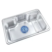 อ่างล้างจานสแตนเลส 304 ผิวลายนูน ขนาดใหญ่ ช่องเดียว แบบรวมอเนกประสงค์ พร้อมอ่างล้างผัก 7548 2