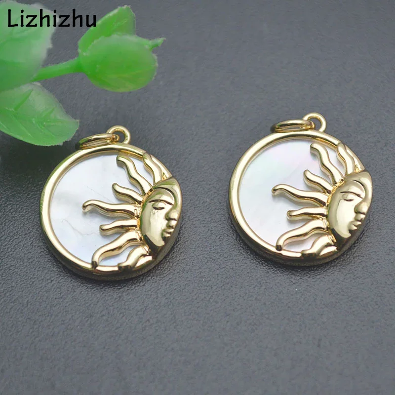 10pcs Wholesale Nickel Free Anti Fading Gold Plated Natural White Shell Sun Moon Face Charms Pendants for Earring Necklace