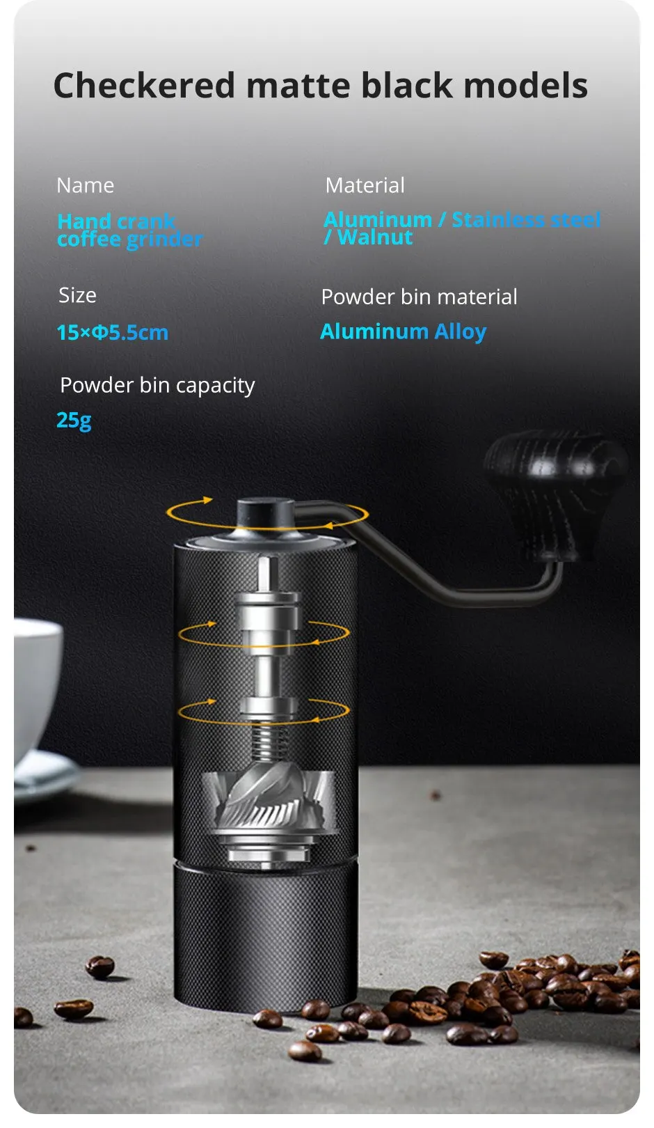 S1721d92047484baca54e334703670e71d New Manual CNC Coffee Grinder Burr Inside High Quality Handle Design Portable Hand Grinder With Double Bearing Adjustable