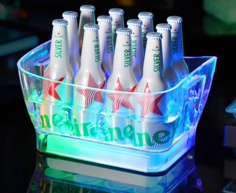 New Colorful Voice Control RGB Lighting Transparent Acrylic Barrel LED Luminous Ice Cube Storage Buckets Bar Beer Ice Bucket