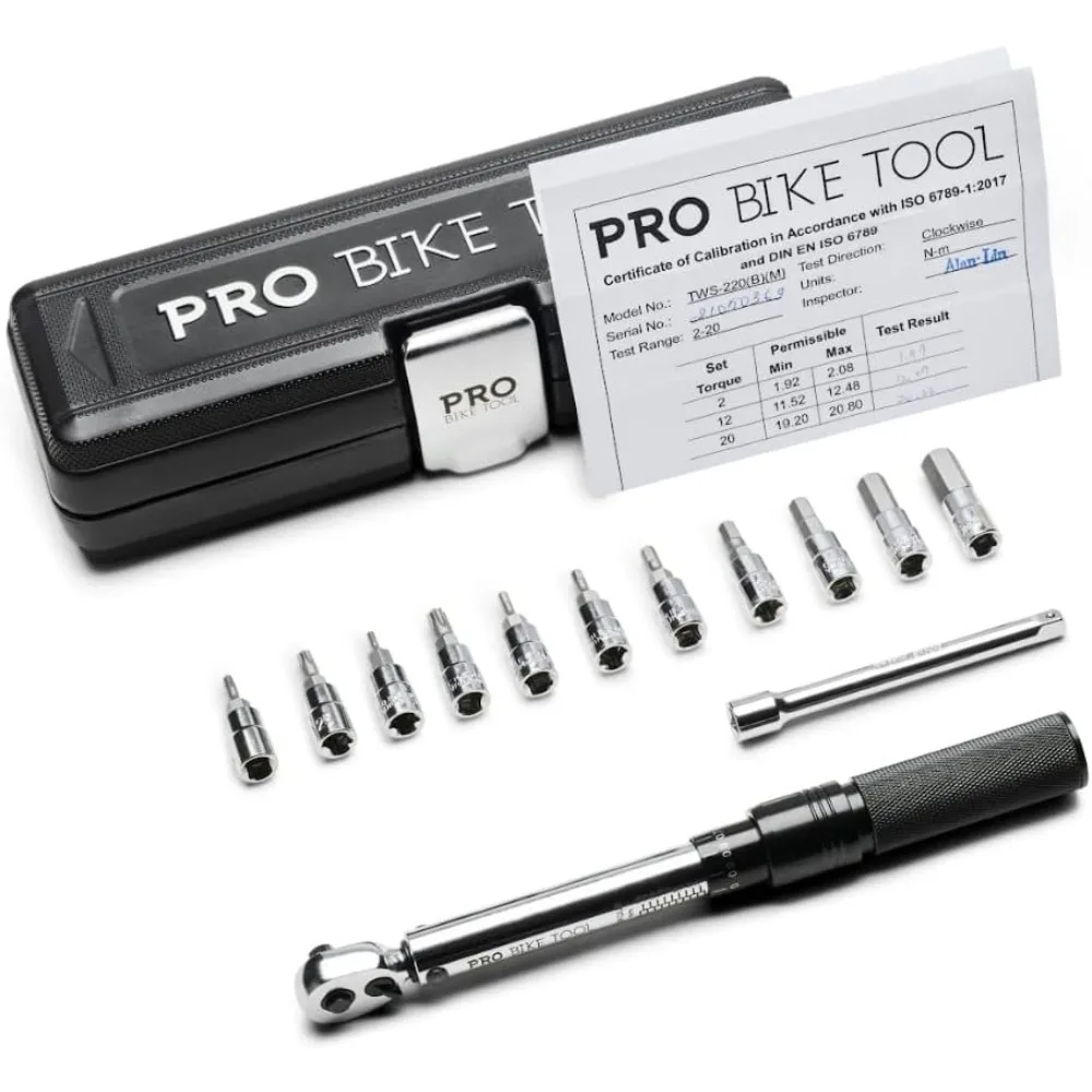 

1/4 Inch Drive Click Bicycle Torque Wrench Set – 2 to 20 Nm – Maintenance Kit for Road and Mountain Bikes - Includes Allen