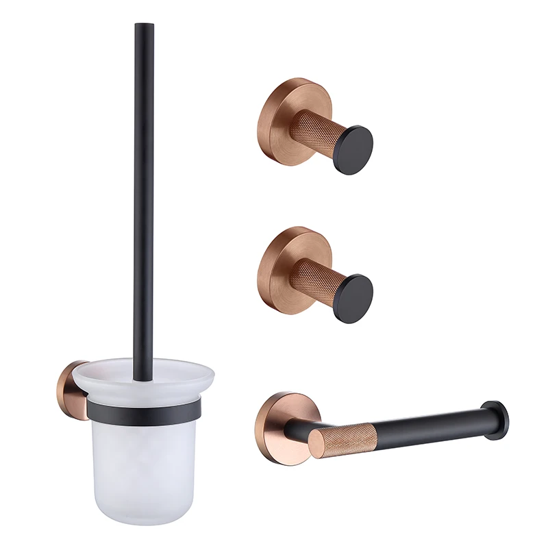 

Black Rose Gold Wall Mount Stainless Steel 2-PCS Robe Hook Toilet Brush Holder Paper Holder Bathroom Accessories