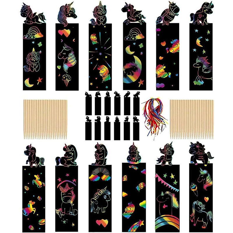 12PCS Bookmark Scratch Paper DIY Children Painting Toys Puzzle Early Education Toys Kids Birthday Gift Scratch Painting TMZ 4