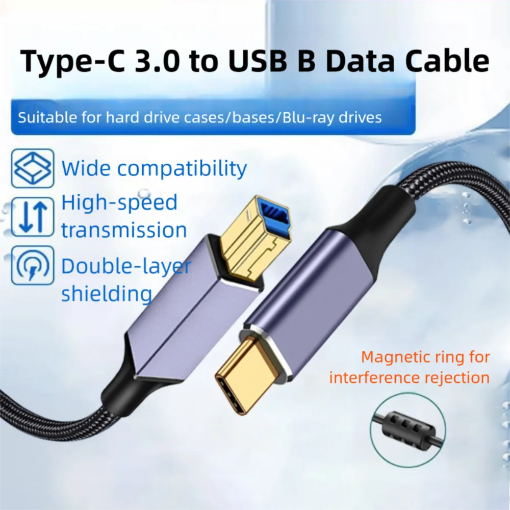 Braided High-Speed USB C to USB B 3.0 Printer Cable - Male to Male Adapter
