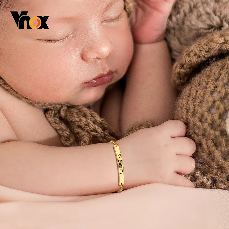 Vnox Custom Bracelets for Newborns Baby Mom Gift, Personalized Stainless Steel Bar Girls Boys Child Kids Birthday Gift winter hat baby beanies tie knot hats for girls warmer child cap teddy fabric kids indian caps newborns turban infants headband