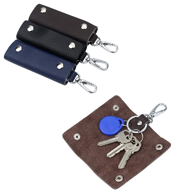 

1Pcs Leather Keychain Men Women Key Holder Storage Organizer Pouch Cow Split Car Wallet Housekeeper Key Case Mini Bag