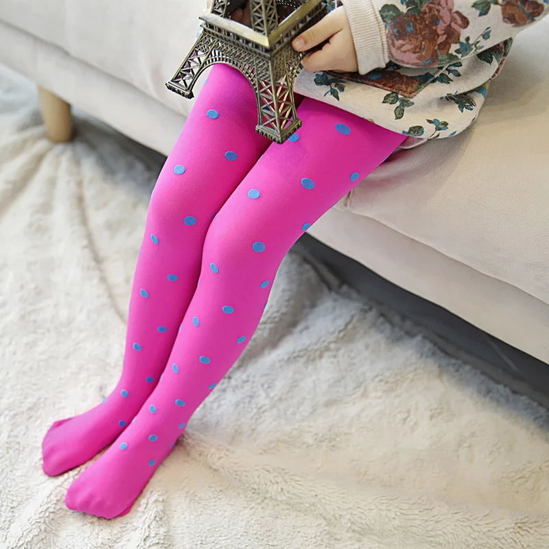 Cute Cartoon Point Pattern Jacquard Children Pantyhose Candy Color Girls Tights Spring and Autumn Kids Stockings