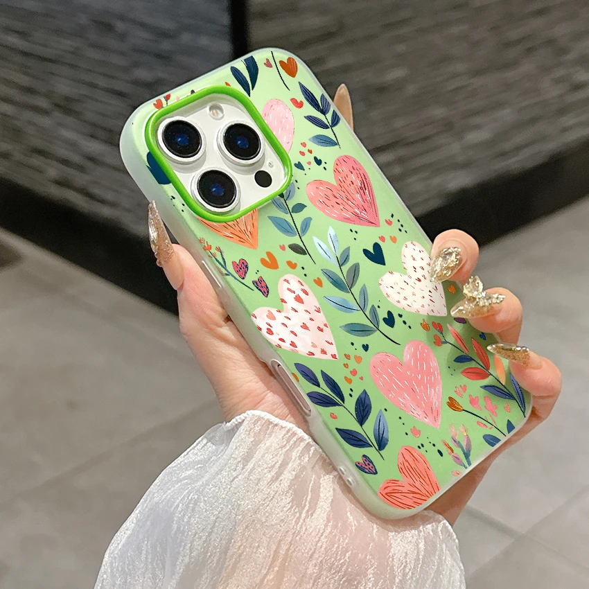 Cute Candy Matte Love Heart Leaves Flower Phone Case