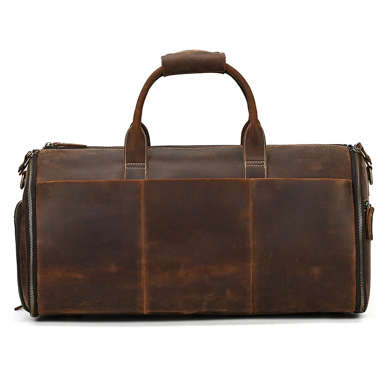 Leather Travel Bag With Shoe Compartment