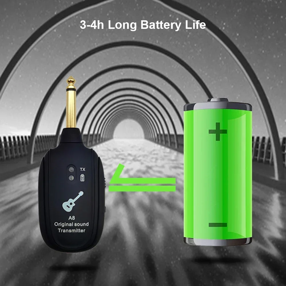 1Pair guitar wireless transmitter Guitar Wireless System Transmitter Receiver Built-In Rechargeable Wireless Guitar Transmitter for Electric Bass