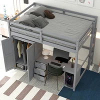 4-in-1 Full Size Loft Bed with 2 Large Drawers Wardrobe, Desk and Storage Drawers,Modern Style Daybed,Children Bed Boys Bed Gray 1