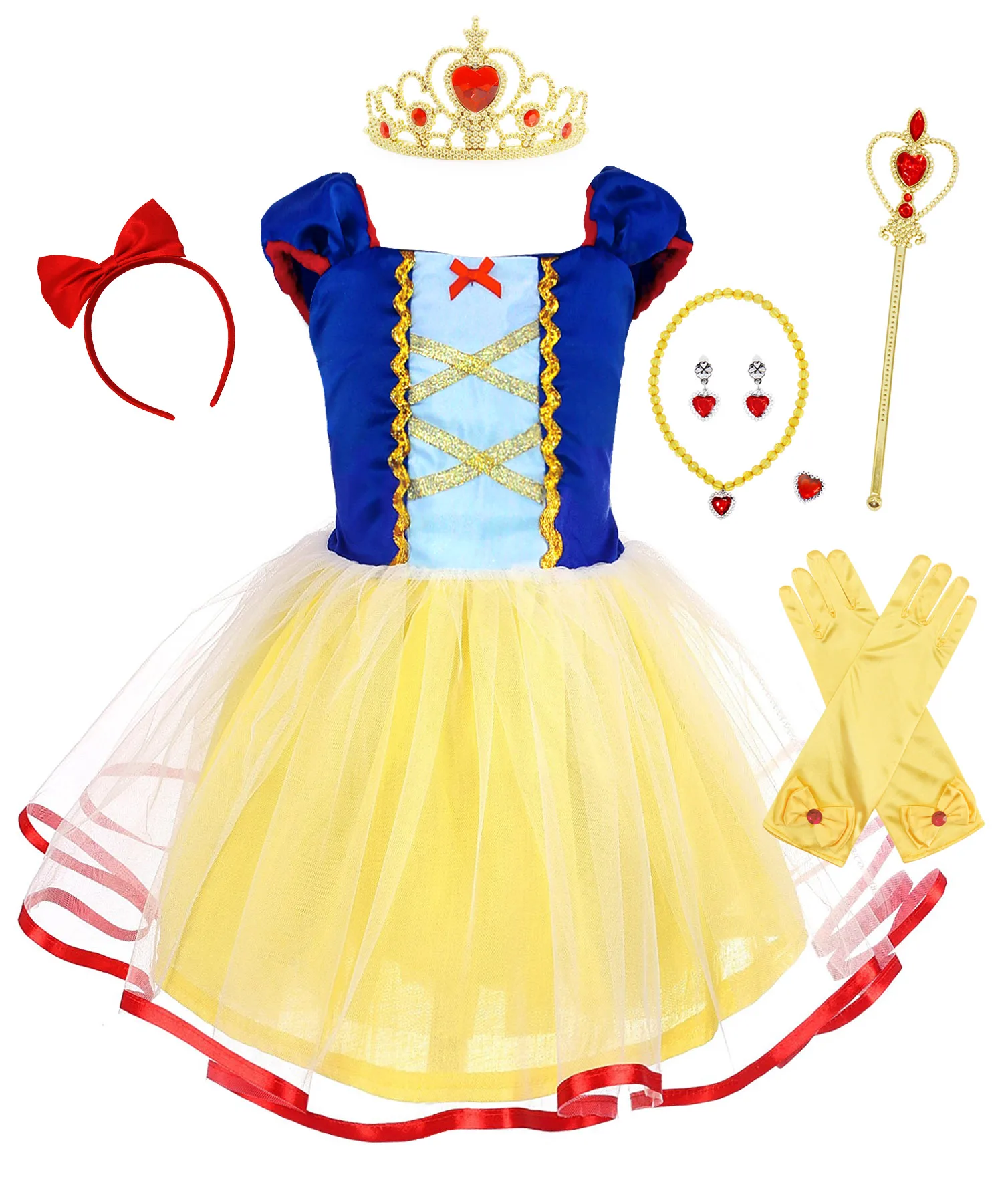

Jurebecia Girls Princess Dress Red Tutu Dress Snow White Princess Costume Dress Up With Accessories