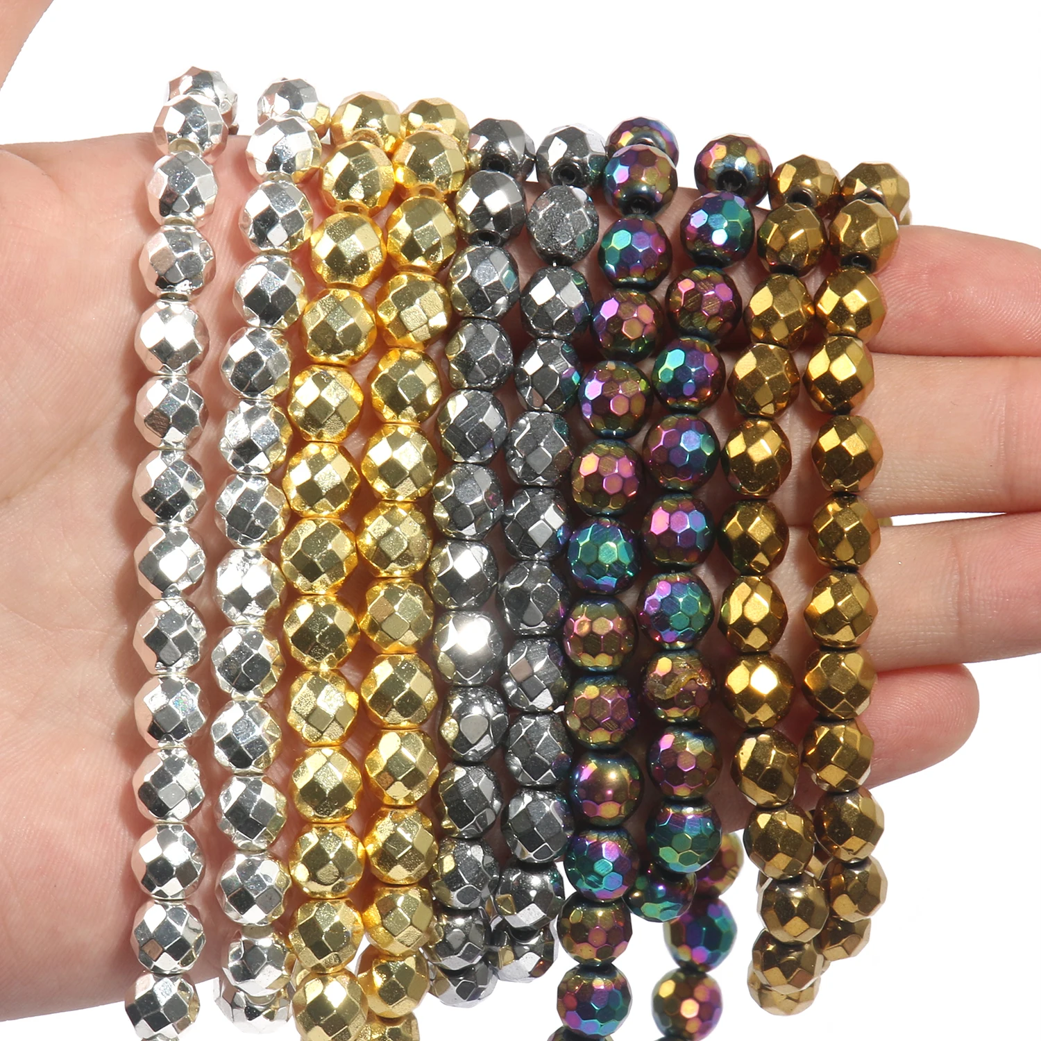 Elegant Silver-Gold Hematite Natural Stone Beads for DIY Jewelry and Accessories, 15'' Strand, 2-10mm
