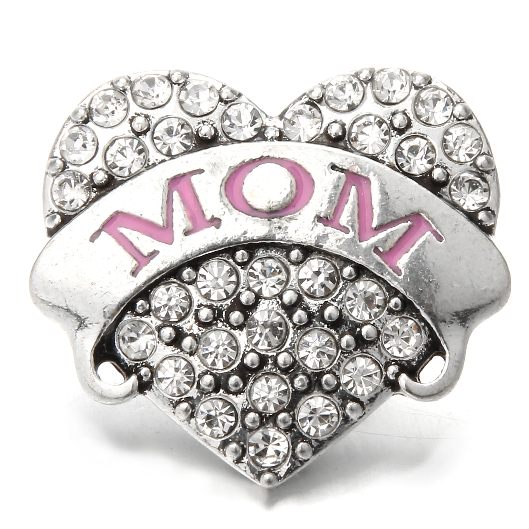 20pcs Metal Crystal MOM Love Heart  Snap Button Fit 18mm Snap Button Bracelet Necklace Charm Jewelry