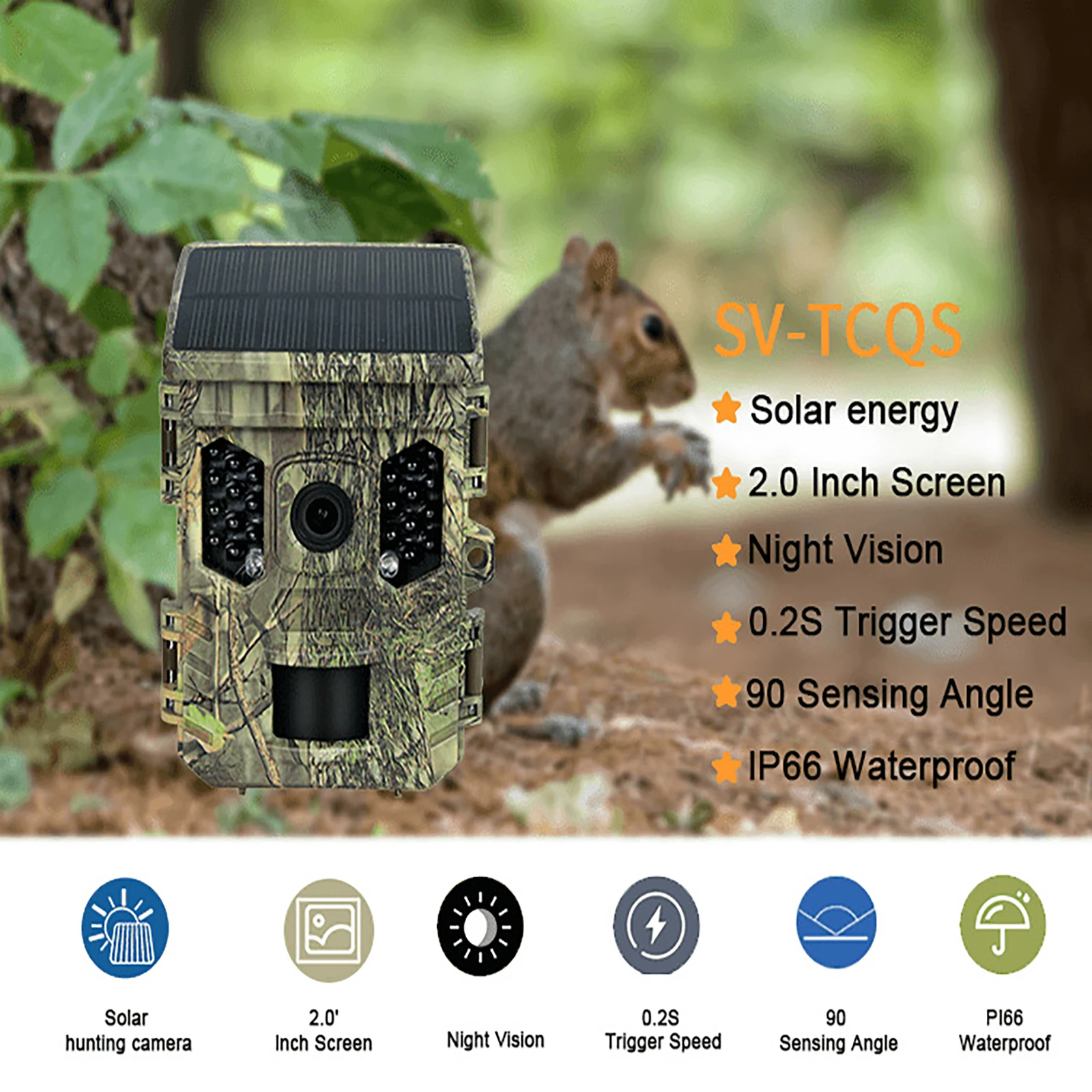 HIFAM 32MP Trail Camera, Solar Panel Trail Cam with 2.0&rdquo; HD TFT Screen Hunting Camera for Wildlife Monitoring Mini Game Camera