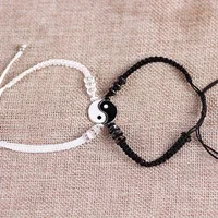 Couple Bracelets Hematite Leather Cord Braid Chain Bracelet Chinese Tai Chi Alloy Pendant Two-piece Woven Lover Bracelet Gift