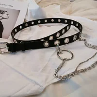 Ceinture en cuir PU pour femmes, boucle ardillon, Punk Wind Jeans, nouveau style de mode, noir, taille libre, ceintures à œillets pour pantalons 3