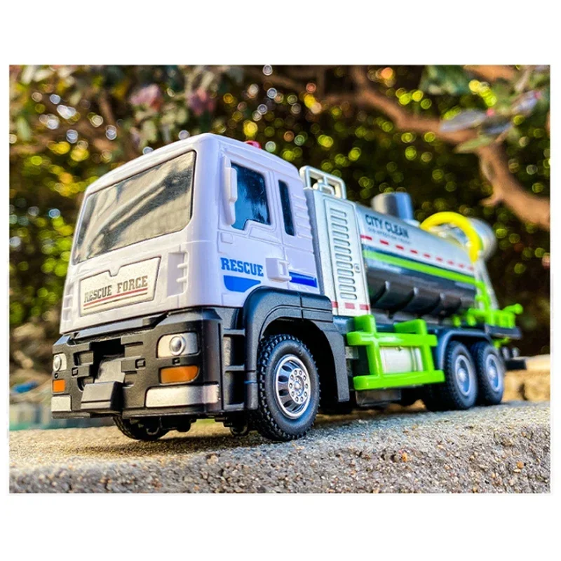 Alloy Sanitation Truck Model 1/50 Diecast Engineering Car City Anti-Smog Sound Light Spray Cleaning Vehicle Children Boys Car