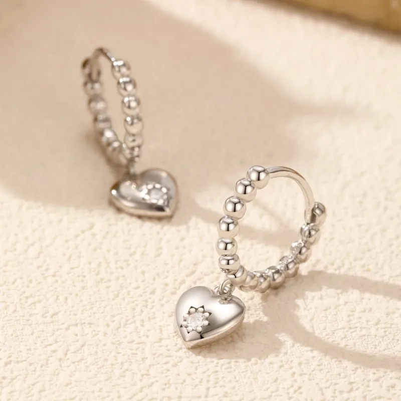 Simple Fashion Round Bead Love Heart Dangle Hoop Earrings for Women Trendy Huggie Earrings Party Jewelry Accessories