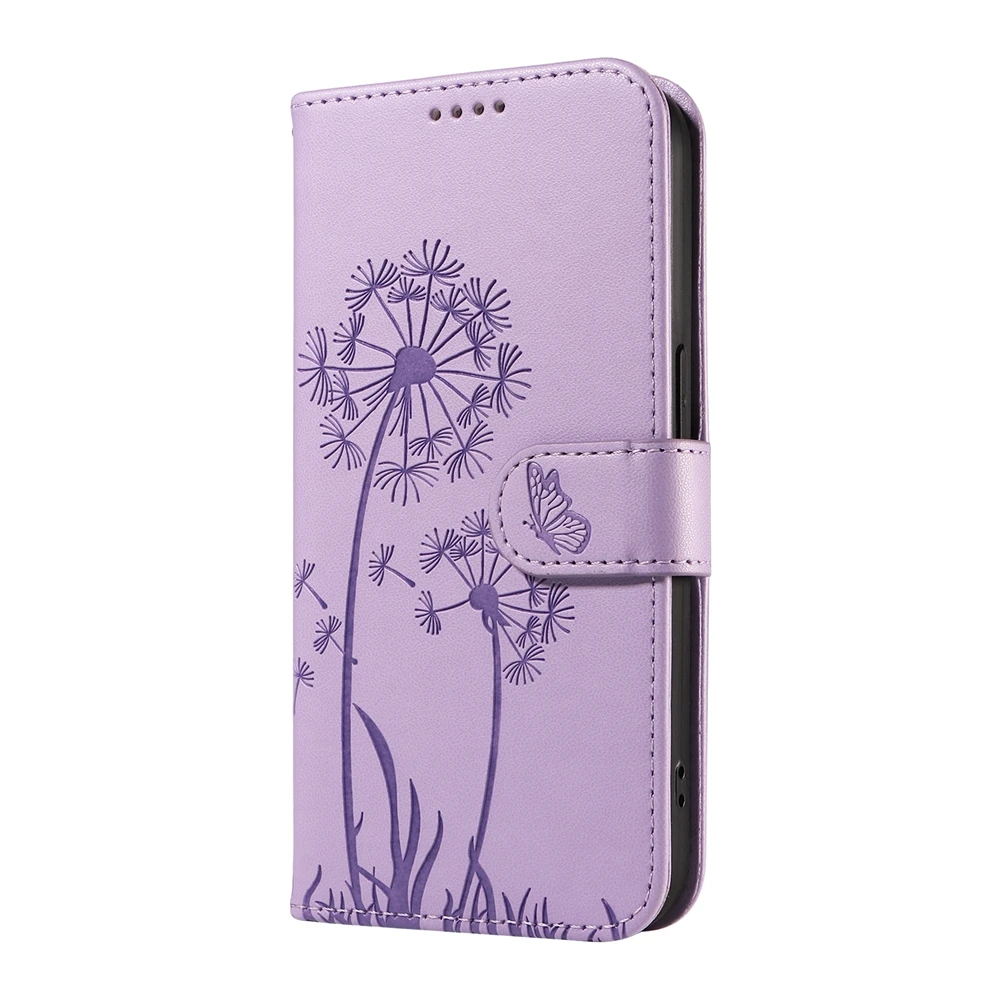 Magnetic Luxury Leather Phone Case with Cat Dandelion Design