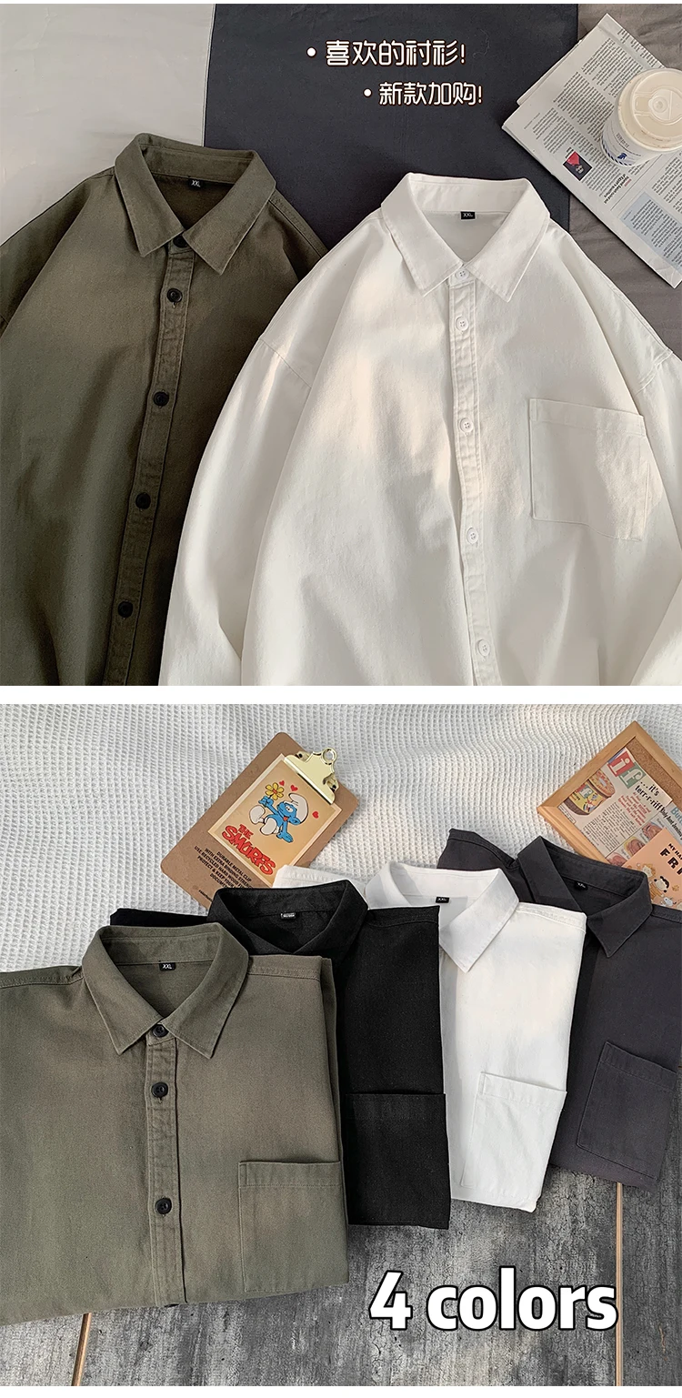 Spring Autumn Cotton White Shirts Long Sleeve, Black Elegant Casual Shirts for Men - Uniqwear