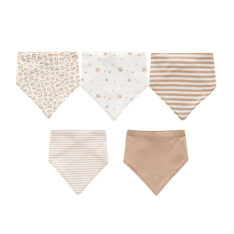 Kiddiezoom 5Pcs/Lot Baby Boy Girl Bibs Triangle Scarf Cotton Infant Bandana Newborn Feeding Saliva Towel 5