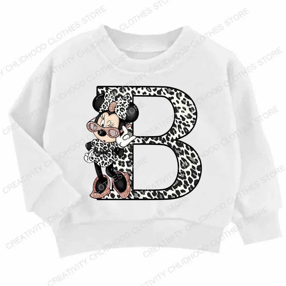 Children Hoodie Disney Minnie Letter A B C D Casual Clothes O-neck Pullover Little Baby Kawaii Cartoons Boy Girl Sweatshirts children sweater,hooded sweatshirt,children hoodie,toddler sweatshirt,cotton hoodie,children sweatshirt,children top,pullover hoodie