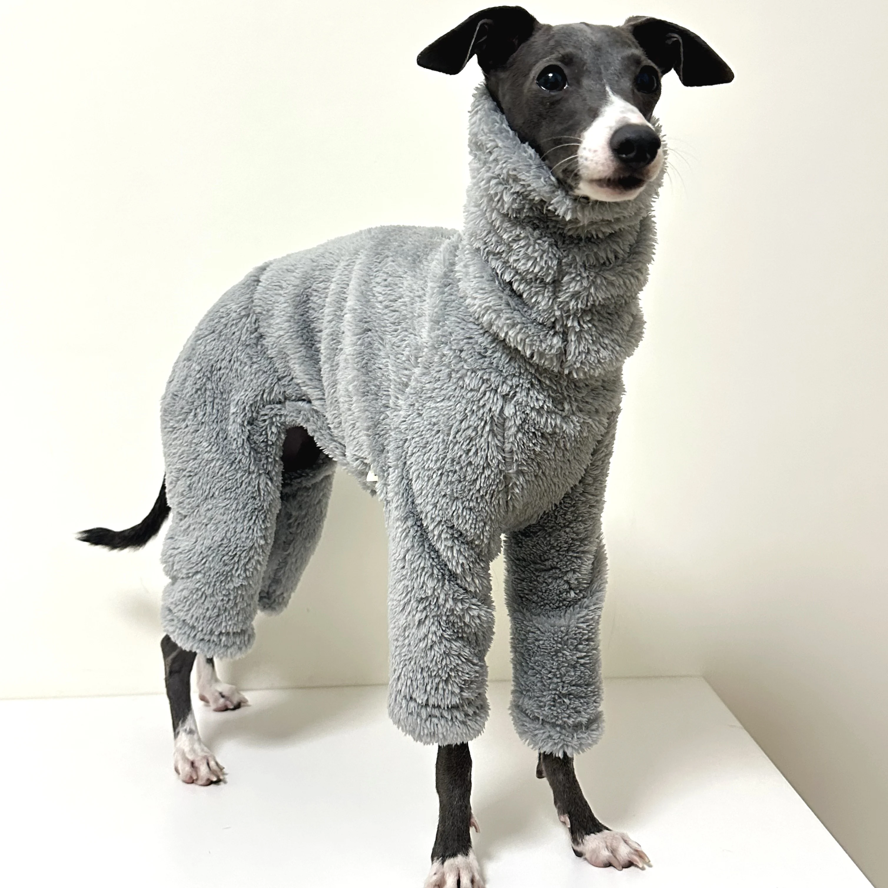 이탈리아 그레이하운드 더블 사이드 개 회색 의류 터틀넥 따뜻한 양털 개 코트 Whippet Jammies 겨울 잠옷 점프 슈트