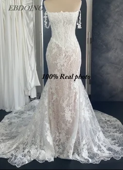 EBDOING Wedding Dress Mermaid Lace Boat Neck Neckline Classic Basque With Beading Customized Bride Gown 1