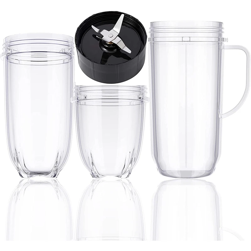 

4Pcs MB Blender Replacement Set 22Oz/16Oz/12Oz Cup And Cross Blade Compatible For Magic 250 Watt Blenders Mb1001 Series