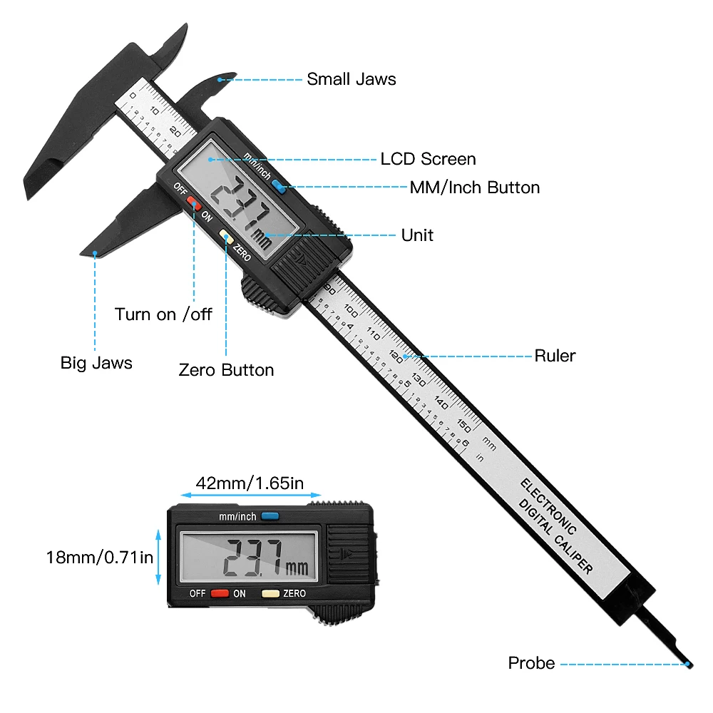 Digital Caliper 6 Inch Electronic Vernier Caliper 100mm Calliper Micrometer Digital Ruler Measuring Tool 150mm 0.1mm