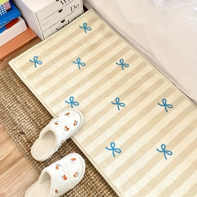 Bowknot Floor Mat Minimalist Carpet Non-slip Foot Mats Bedroom Long Carpets Bow Cute Home Decoration Girls Children Room Rug