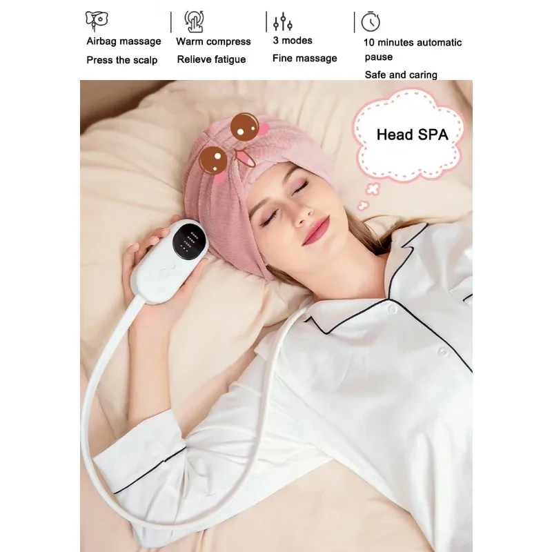Electric Airbag Head Massage Migraine Relief Cap Heat Vibration Kneading Towel Headache Relaxation Treatment Anti Stress Machine