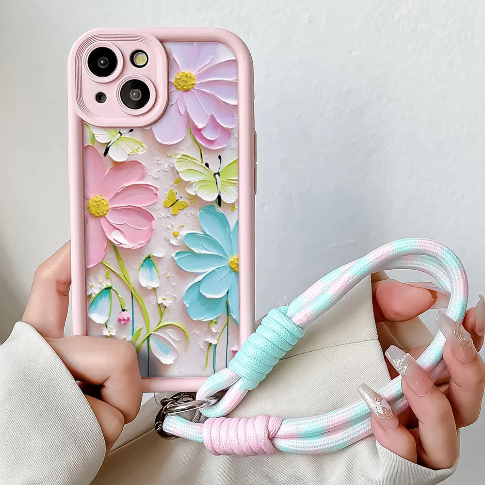 Daisy Flower Wrist Chain Shockproof Case with Lanyard Strap