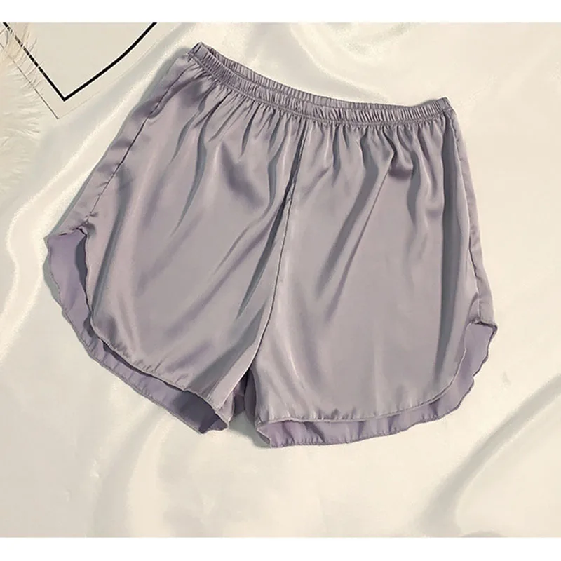 Women Ice Silk Summer Safety Pants Loose Casual Elastic Waist Home Wear Shorts Cool Breathable Sleep Bottoms Under Dress Shorts Safety Shorts Safety Pants