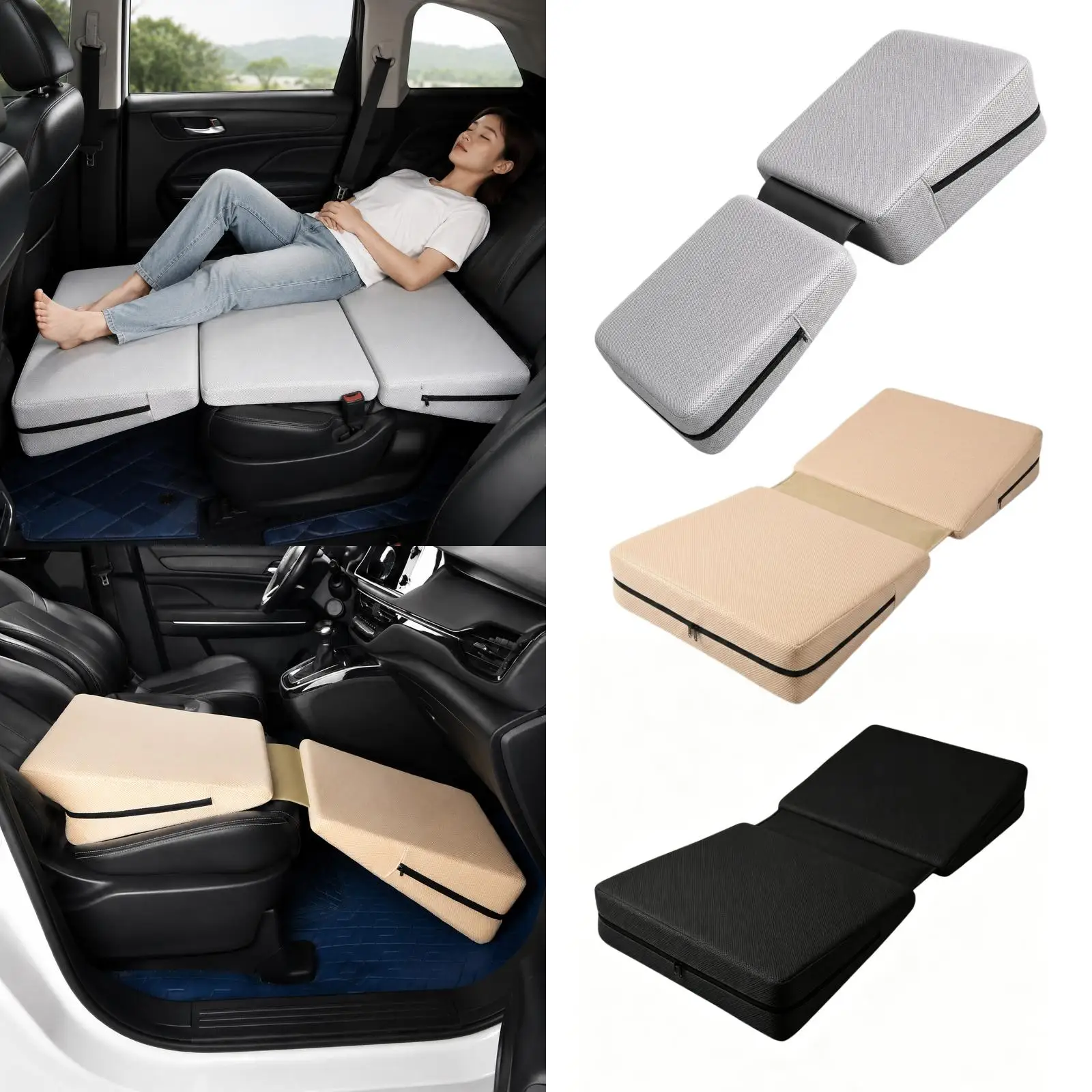 차량용 웨지 시트 쿠션, 부드러운 승객용 웨지 패드, 접이식 매트리스, 긴 여행, SUV, 트럭, 수면, 장시간 앉아있는 동안 다리를 받쳐주는 레그 레스트