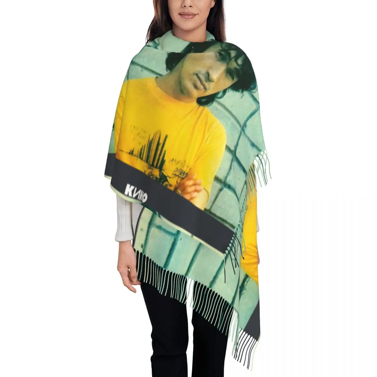 

Ladies Long Viktor Tsoi Kino Scarves Women Winter Fall Thick Warm Tassel Shawl Wraps Russian Rock Band Legend Scarf